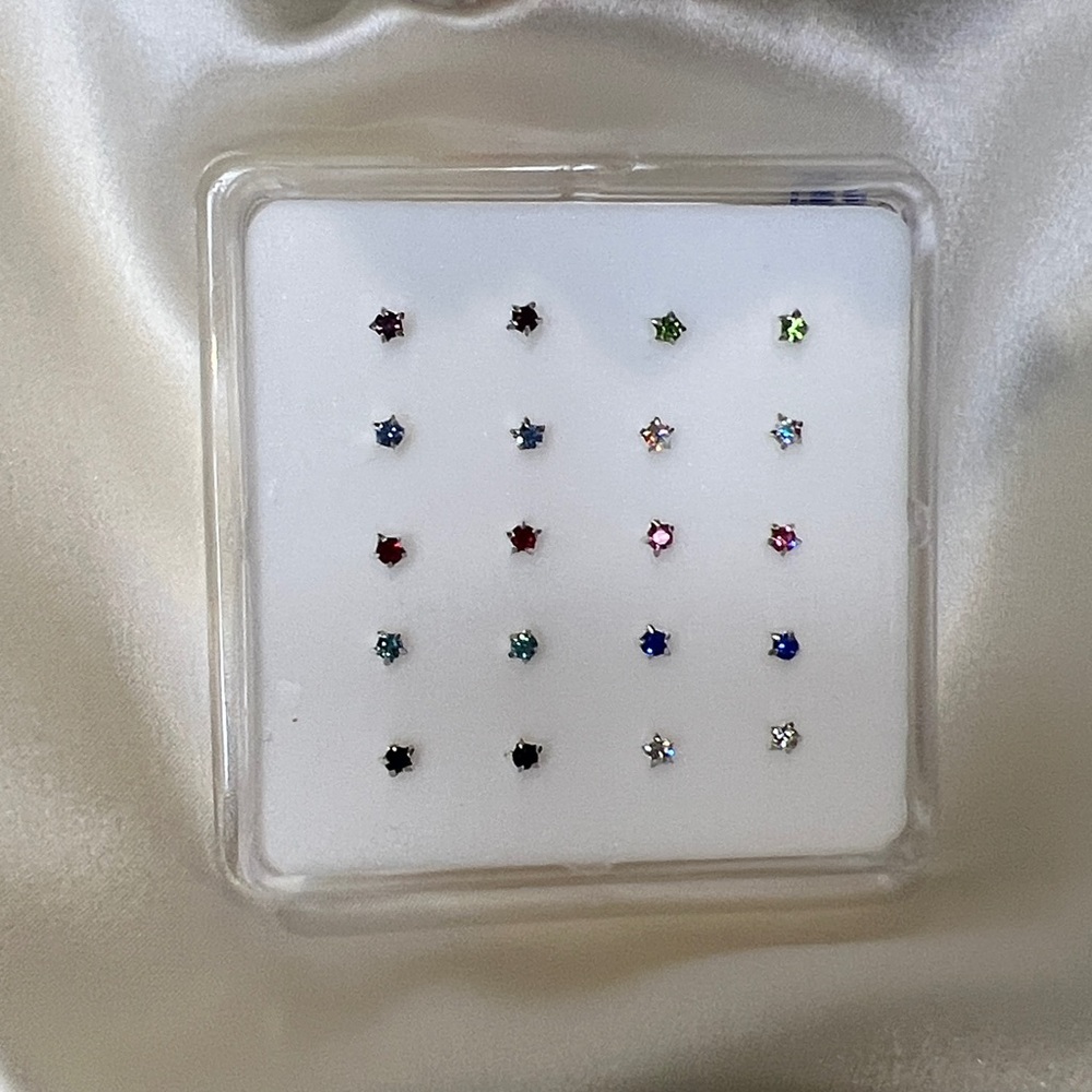 Colorful CZ in Sterling Silver Nose studs 20 pieces